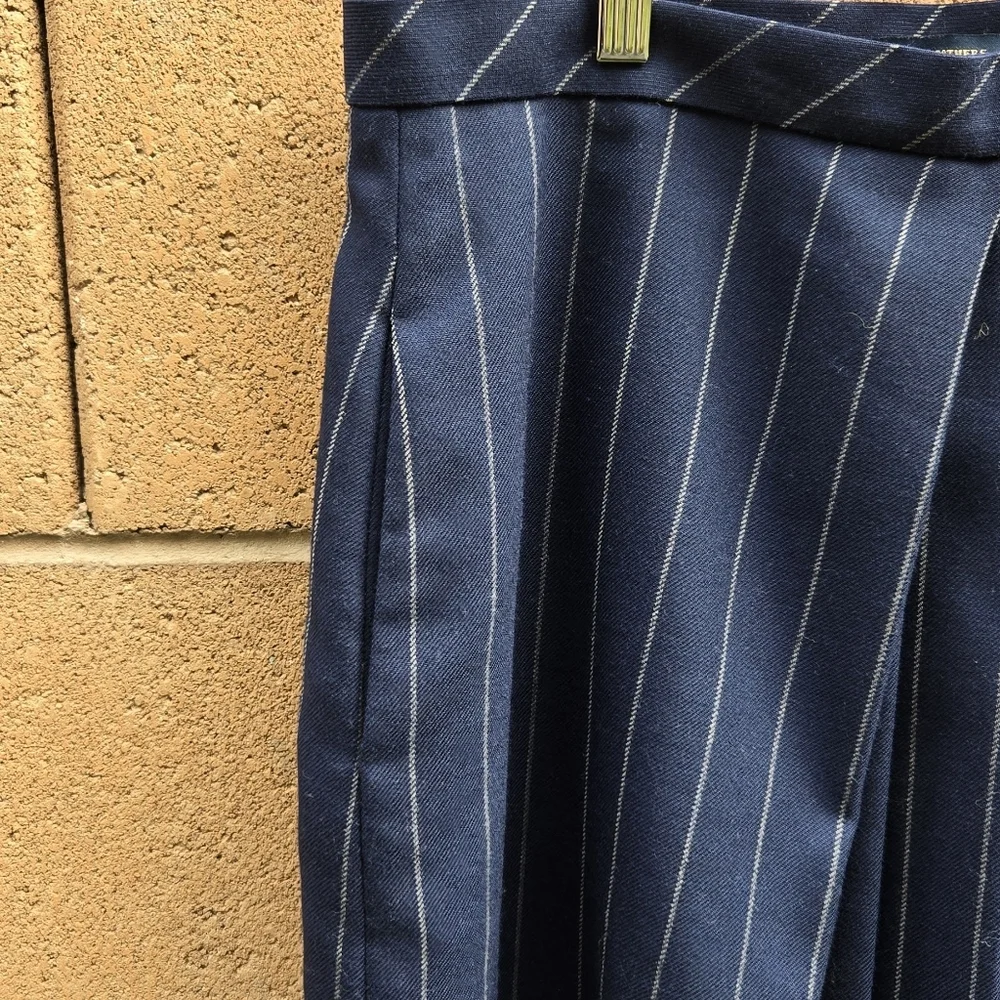 Brooks Brothers Navy Blue Wool Pleated Hem Pencil Skirt